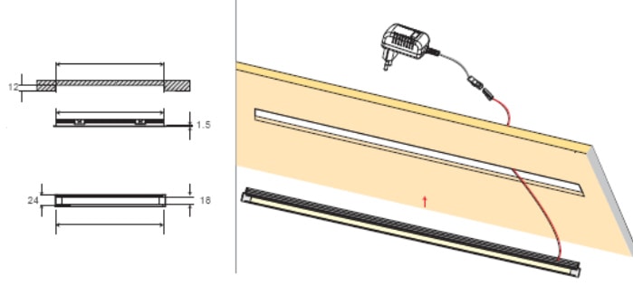 Barra LED Sottopensile 16W, 117cm, con interruttore ON/OFF